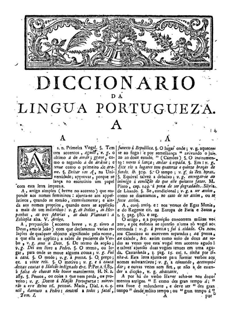 Página 1_Diccionario da lingua portugueza - recompilado dos vocabularios impressos ate agora, e nesta segunda edição novamente emendado e muito acrescentado, por ANTONIO DE MORAES SILVA