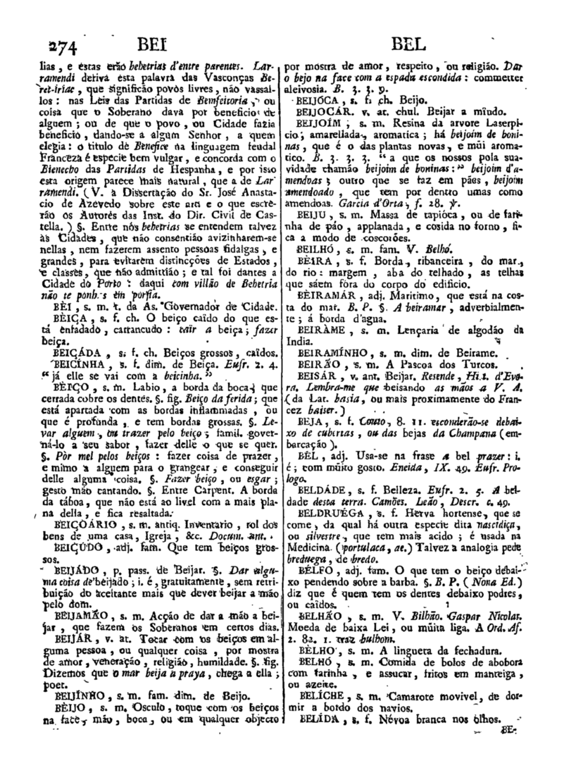 Página 274_Diccionario da lingua portugueza - recompilado dos vocabularios impressos ate agora, e nesta segunda edição novamente emendado e muito acrescentado, por ANTONIO DE MORAES SILVA