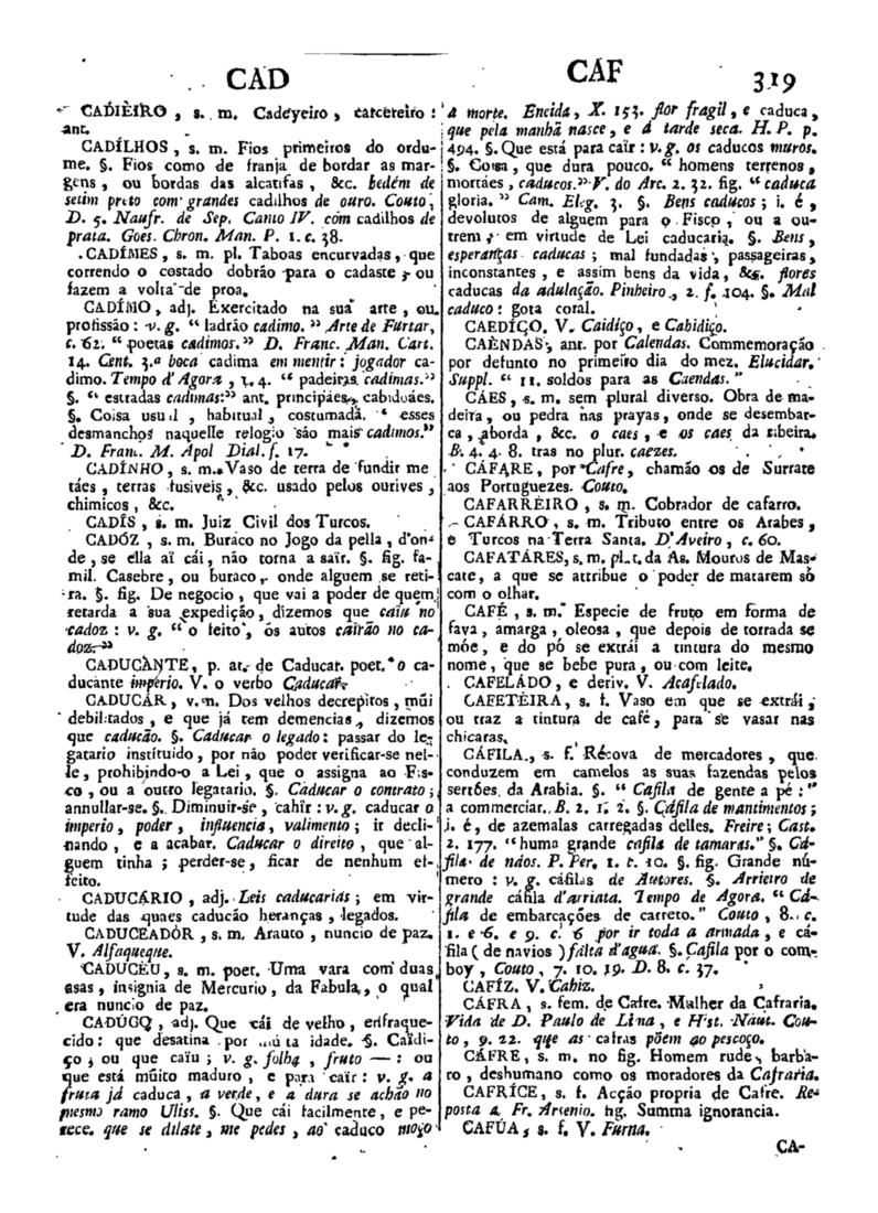 Página 319_Diccionario da lingua portugueza - recompilado dos vocabularios impressos ate agora, e nesta segunda edição novamente emendado e muito acrescentado, por ANTONIO DE MORAES SILVA