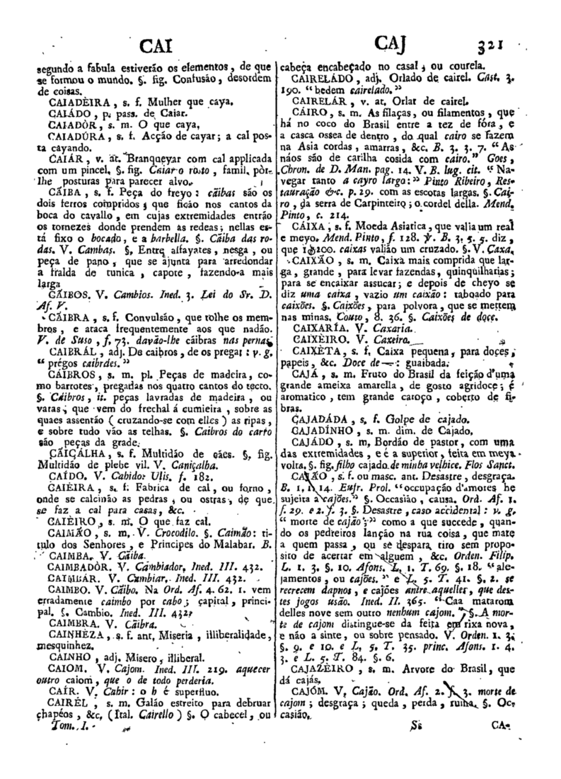 Página 321_Diccionario da lingua portugueza - recompilado dos vocabularios impressos ate agora, e nesta segunda edição novamente emendado e muito acrescentado, por ANTONIO DE MORAES SILVA