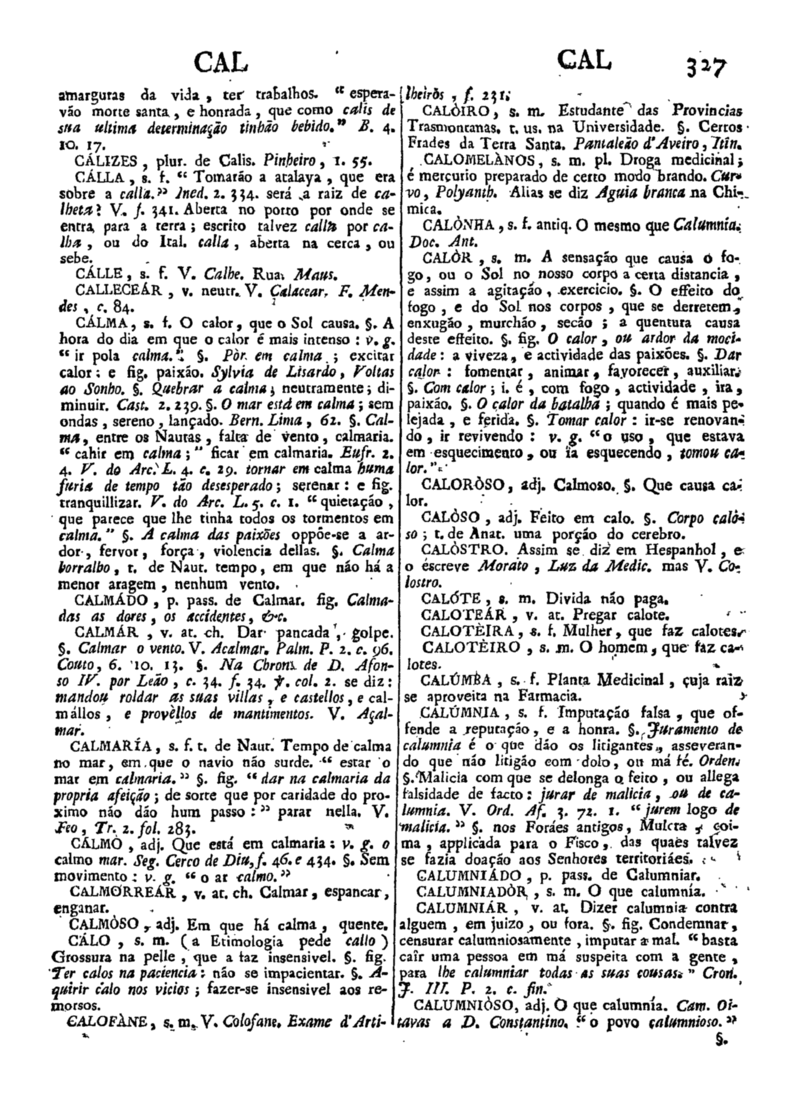 Página 327_Diccionario da lingua portugueza - recompilado dos vocabularios impressos ate agora, e nesta segunda edição novamente emendado e muito acrescentado, por ANTONIO DE MORAES SILVA