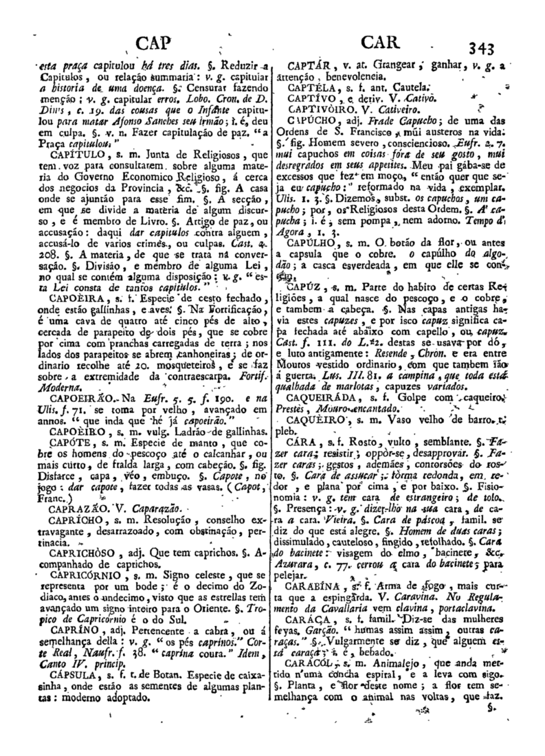 Página 343_Diccionario da lingua portugueza - recompilado dos vocabularios impressos ate agora, e nesta segunda edição novamente emendado e muito acrescentado, por ANTONIO DE MORAES SILVA