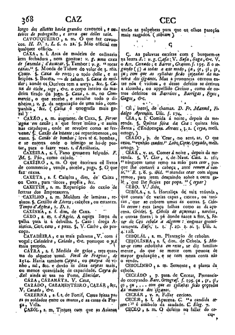 Página 368_Diccionario da lingua portugueza - recompilado dos vocabularios impressos ate agora, e nesta segunda edição novamente emendado e muito acrescentado, por ANTONIO DE MORAES SILVA