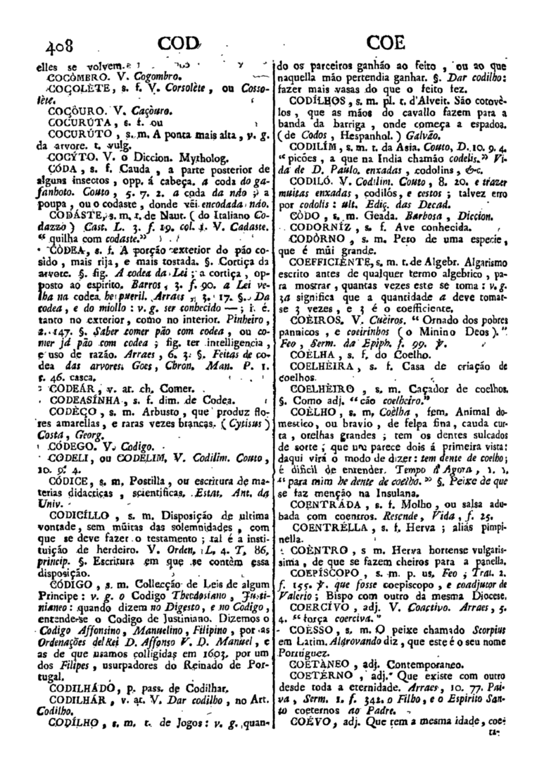 Página 408_Diccionario da lingua portugueza - recompilado dos vocabularios impressos ate agora, e nesta segunda edição novamente emendado e muito acrescentado, por ANTONIO DE MORAES SILVA