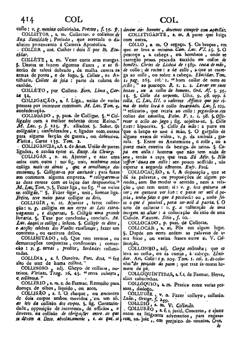 Página 414_Diccionario da lingua portugueza - recompilado dos vocabularios impressos ate agora, e nesta segunda edição novamente emendado e muito acrescentado, por ANTONIO DE MORAES SILVA