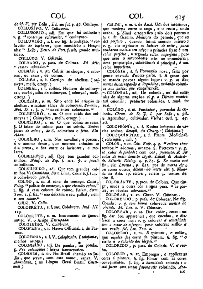 Página 415_Diccionario da lingua portugueza - recompilado dos vocabularios impressos ate agora, e nesta segunda edição novamente emendado e muito acrescentado, por ANTONIO DE MORAES SILVA