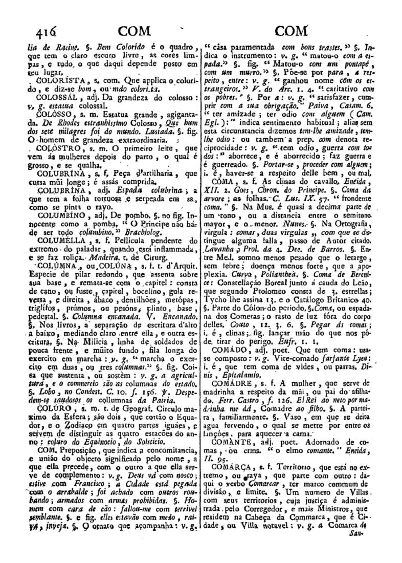 Página 416_Diccionario da lingua portugueza - recompilado dos vocabularios impressos ate agora, e nesta segunda edição novamente emendado e muito acrescentado, por ANTONIO DE MORAES SILVA