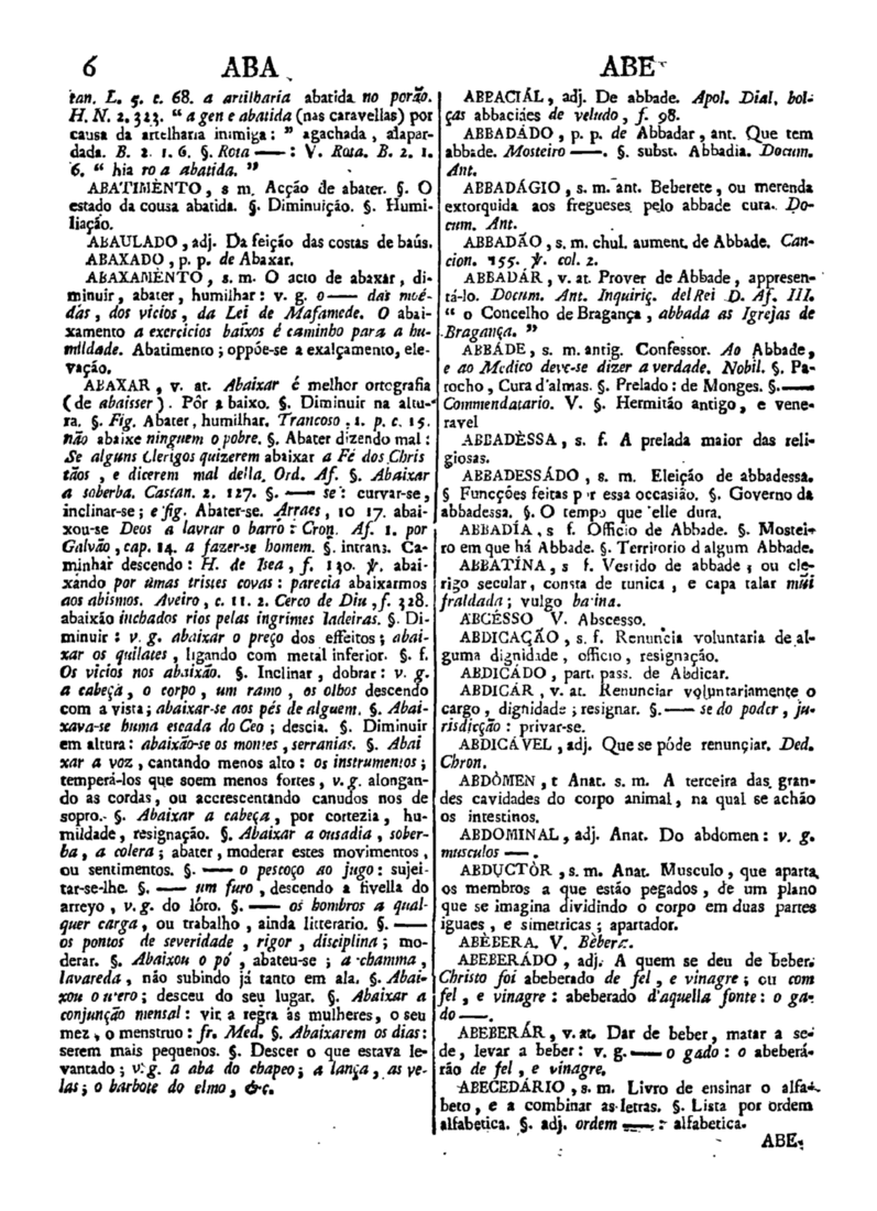 Página 6_Diccionario da lingua portugueza - recompilado dos vocabularios impressos ate agora, e nesta segunda edição novamente emendado e muito acrescentado, por ANTONIO DE MORAES SILVA