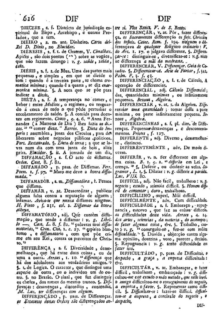 Página 616_Diccionario da lingua portugueza - recompilado dos vocabularios impressos ate agora, e nesta segunda edição novamente emendado e muito acrescentado, por ANTONIO DE MORAES SILVA