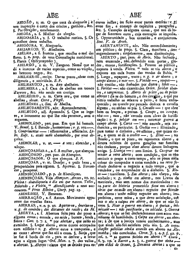 Página 7_Diccionario da lingua portugueza - recompilado dos vocabularios impressos ate agora, e nesta segunda edição novamente emendado e muito acrescentado, por ANTONIO DE MORAES SILVA