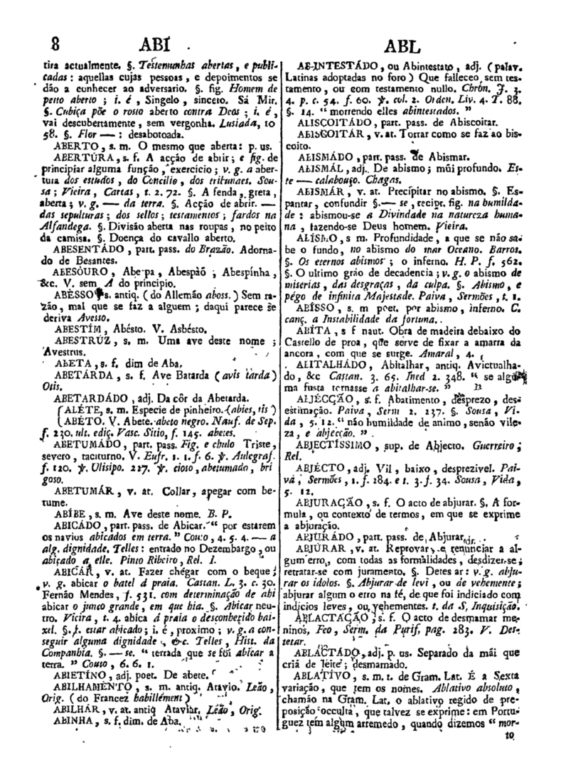 Página 8_Diccionario da lingua portugueza - recompilado dos vocabularios impressos ate agora, e nesta segunda edição novamente emendado e muito acrescentado, por ANTONIO DE MORAES SILVA